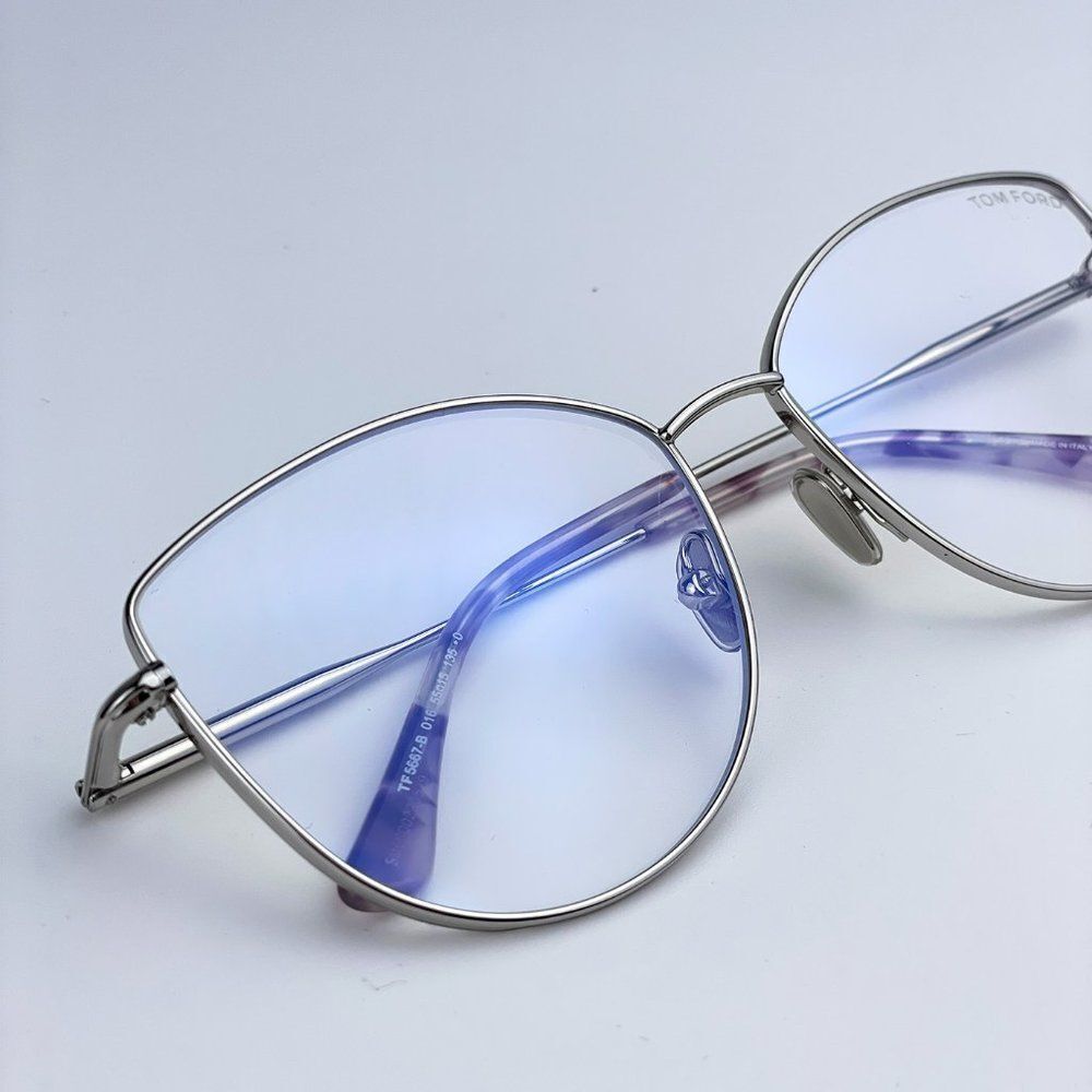 NEW Tom Ford TF5667-B 016 Palladium Blue Block Women Cat Eye Eyeglasses